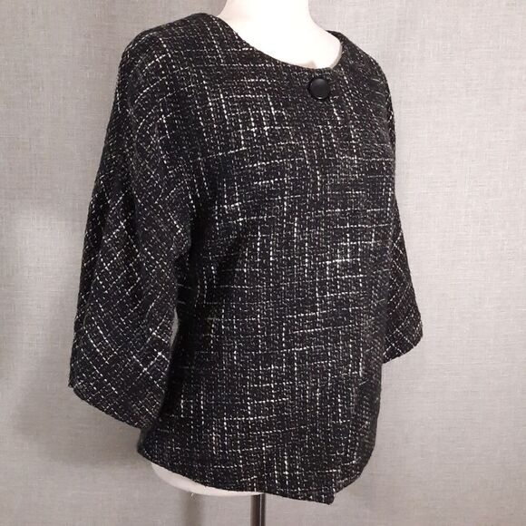 East 5th Women's Tweed Boucle Check Jacket Size Medium Black & White 100% Cotton - Picture 2 of 16